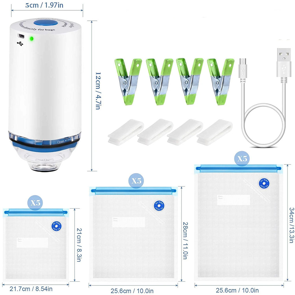 2025 Upgrade Portable Mini USB Rechargeable Vacuum Pump Electric Handheld Food Vacuum Sealer Set With 15PCS Vacuum Seal Bags