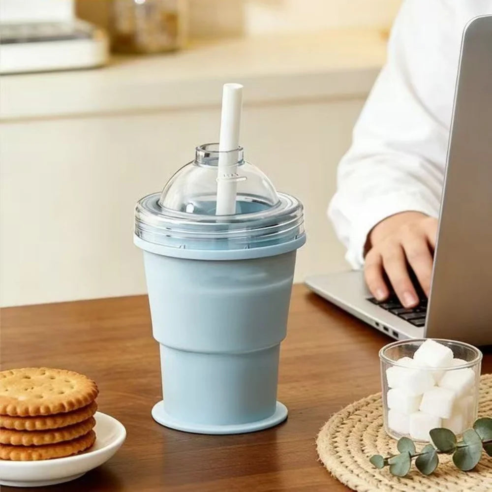 Outdoor sports silicone cup, self-suction foldable silicone cup, multi-functional indoor ice-making cup, capacity 325ML